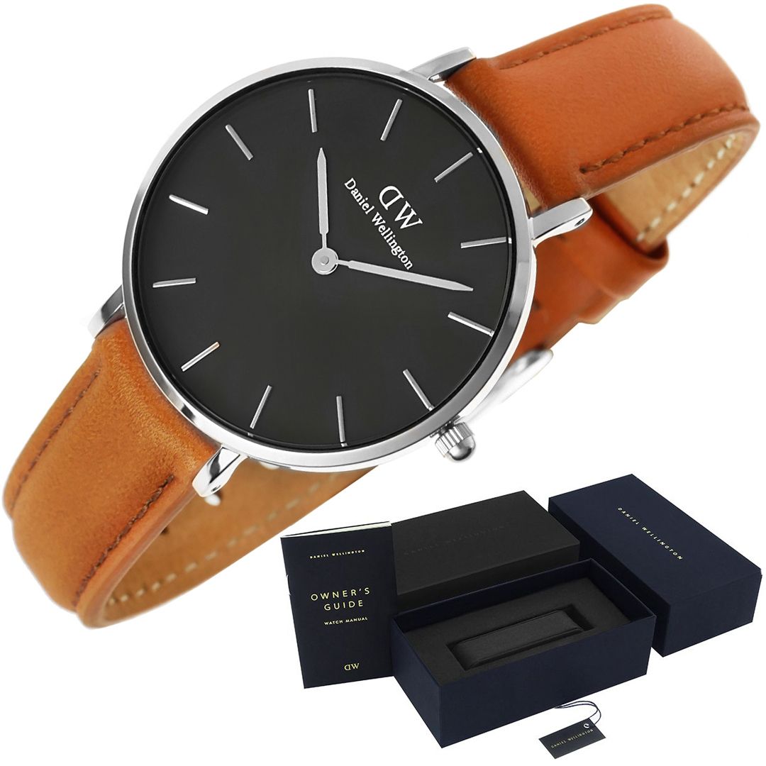 Shop Authentic Daniel Wellington Petite Sterling Black Dial Brown Leather Strap Watch For Women - DW00100178 - Luxxuri