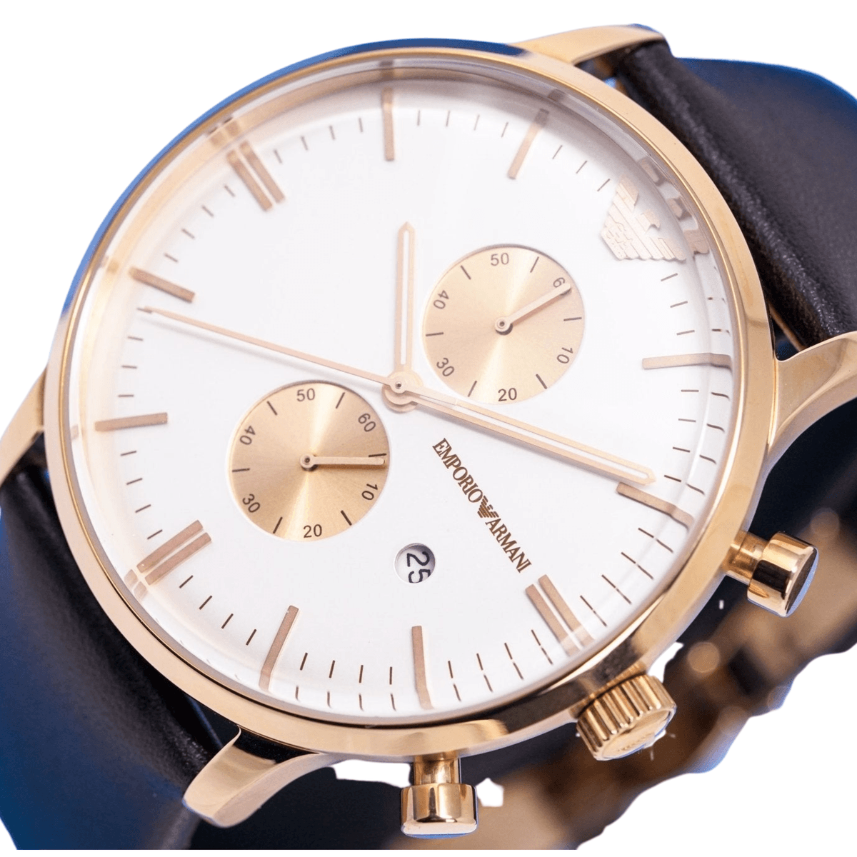 Shop Authentic Emporio Armani Gianni Classic Chronograph White Dial Brown Leather Strap Watch For Men - AR0398 - Luxxuri