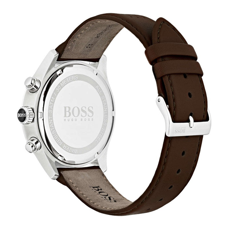 Shop Authentic Hugo Boss Grand Prix Grey Dial Brown Leather Strap Watch for Men - 1513476 - Luxxuri