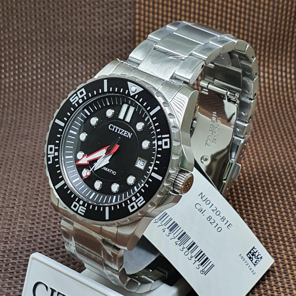 Shop Authentic Citizen Mechanical Black Dial Silver Steel Strap Watch For Men - NJ0120-81E - Luxxuri