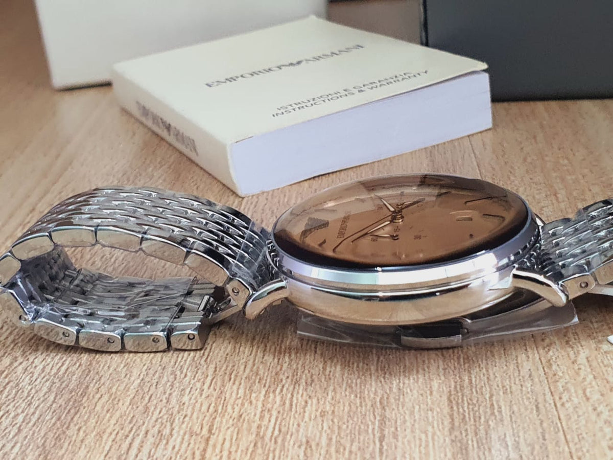 Shop Authentic Emporio Armani Aviator Chronograph Beige Dial Silver Steel Strap Watch For Men - AR11239 - Luxxuri
