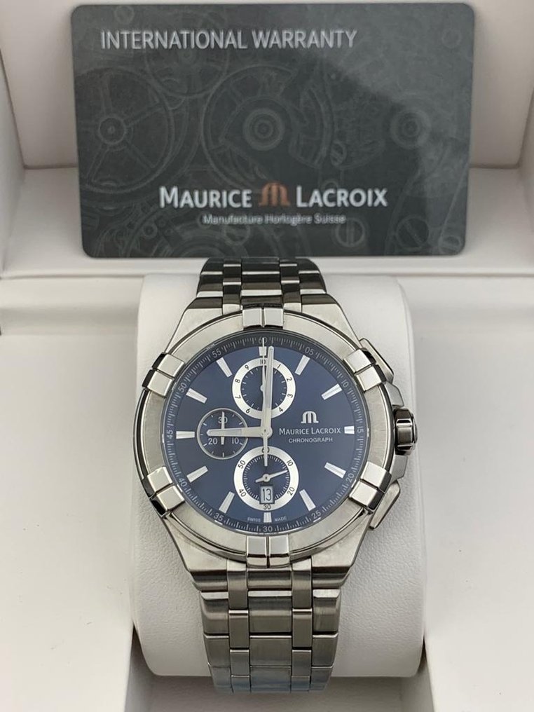 Shop Authentic Maurice Lacroix Aikon Chronograph Blue Dial Silver Steel Strap Watch for Men - AI1018-SS002-430-1 - Luxxuri