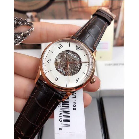 Shop Authentic Emporio Armani Meccanico White Dial Brown Leather Strap Watch For Men - AR1920 - Luxxuri