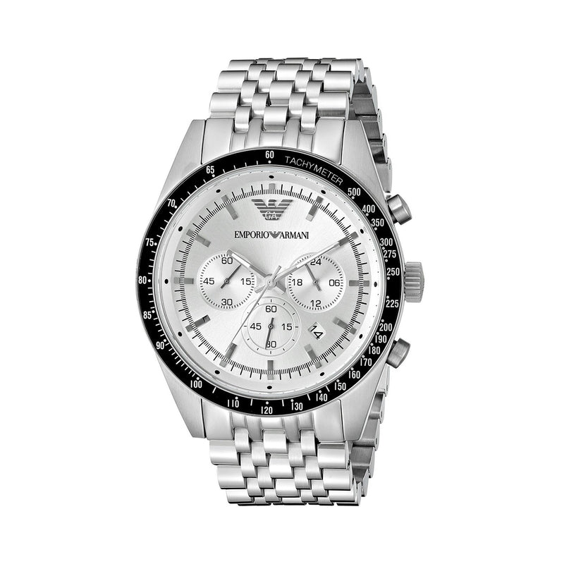 Shop Authentic Emporio Armani Sportivo Chronograph Silver Dial Silver Steel Strap Watch For Men - AR6073 - Luxxuri