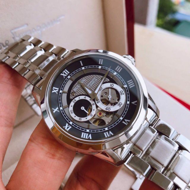 Shop Authentic Bulova BVA Dual Aperture Black Dial Silver Steel Strap Watch for Men - 96A119 - Luxxuri