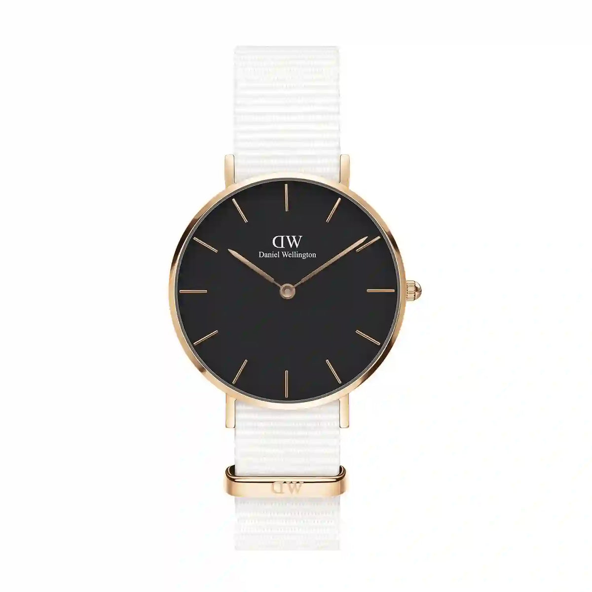 Shop Authentic Daniel Wellington Classic Petite Dover Black Dial White NATO Strap Watch For Women - DW00100312 - Luxxuri