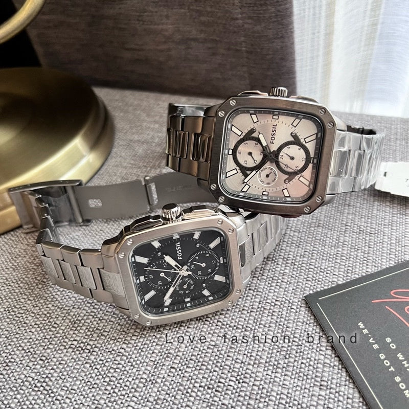 Shop Authentic Fossil Inscription Multifunction Black Dial Silver Steel Strap Watch for Men - BQ2655 - Luxxuri