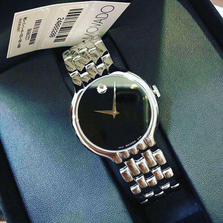 Shop Authentic Movado Classic Quartz Black Dial Silver Steel Strap Watch for Men - 0606337 - Luxxuri