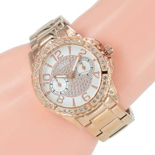 Shop Authentic Guess Sassy Quartz White Dial Rose Gold Steel Strap Watch For Women - W0705L3 - Luxxuri