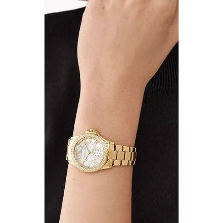 Shop Authentic Michael Kors Everest Three-Hand Mother of Pearl White Dial Gold Steel Strap Watch For Women - MK7363 - Luxxuri