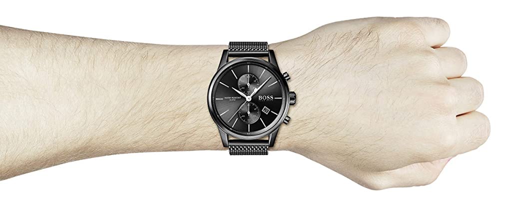 Hugo Boss Associate Chronograph Black Dial Black Mesh Bracelet Watch for Men - 1513769