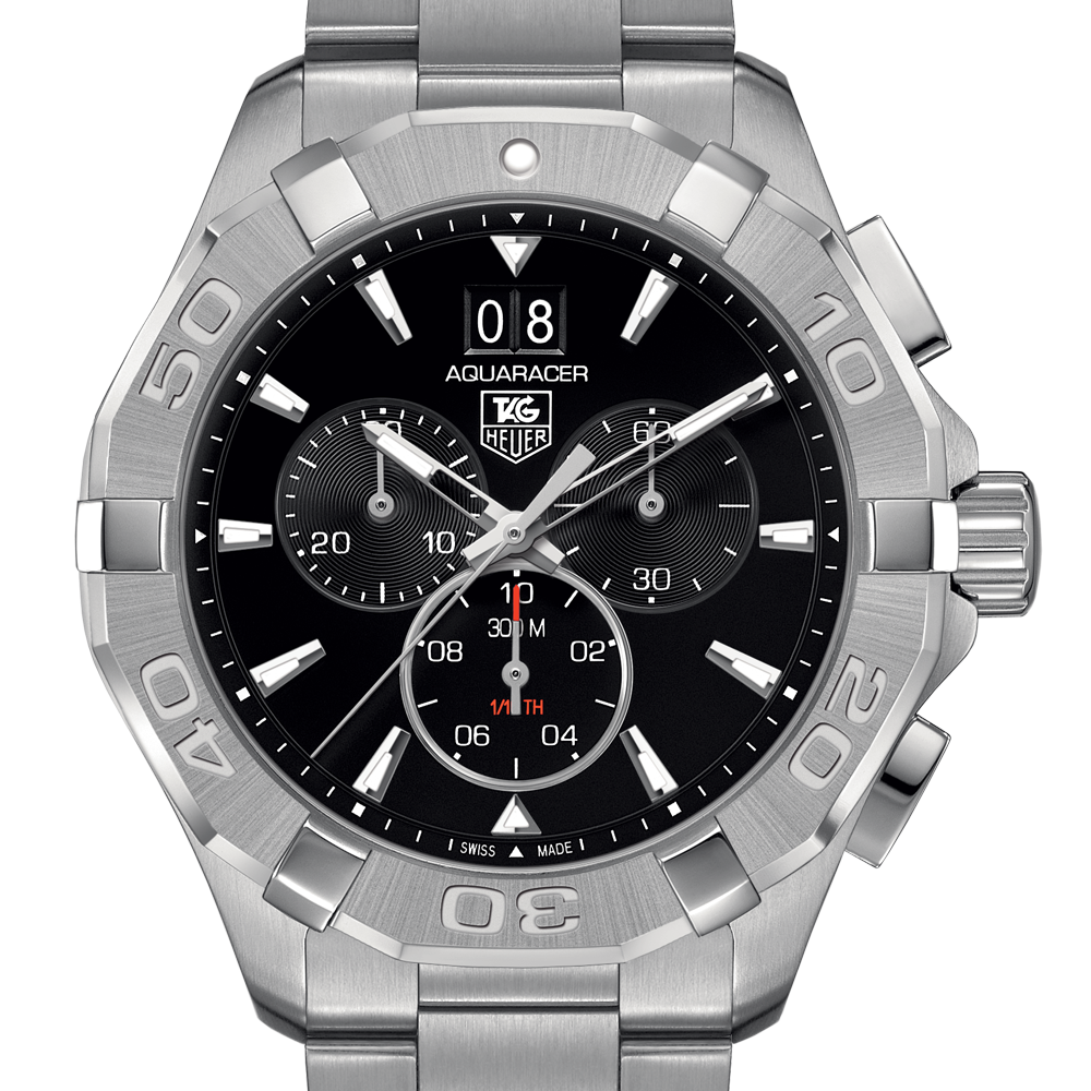 Shop Authentic Tag Heuer Aquaracer Chronograph Black Dial Silver Steel Strap Watch for Men - CAY1110.BA0927 - Luxxuri