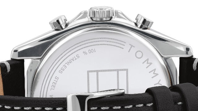 Shop Authentic Tommy Hilfiger Parker Chronograph Quartz Grey Dial Black Leather Strap Watch For Men - 1791838 - Luxxuri
