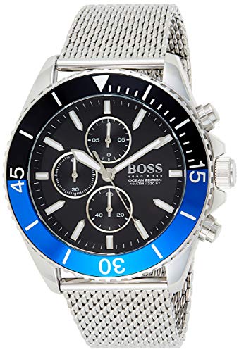Hugo Boss Ocean Edition Chronograph Black Dial Silver Mesh Strap Watch for Men - 1513742