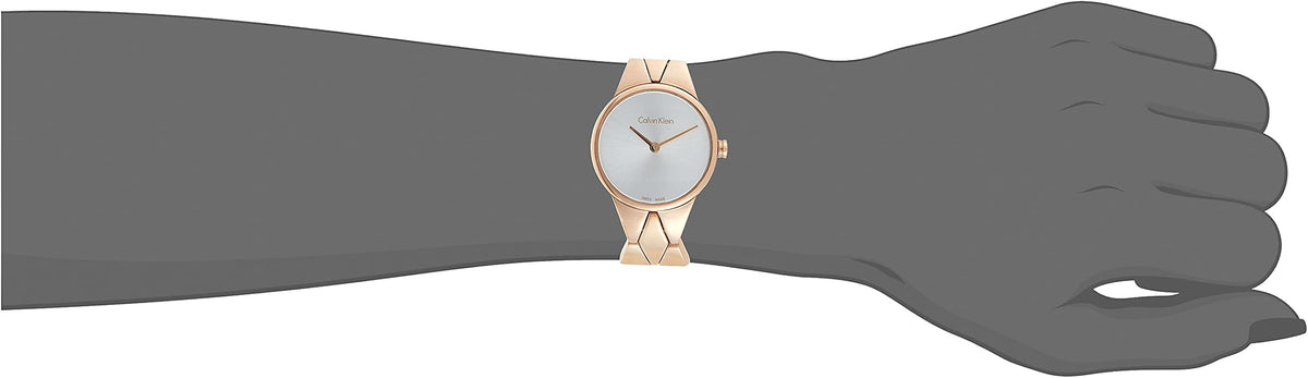 Shop Authentic Calvin Klein Snake Silver Dial Rose Gold Steel Strap Watch For Women - K6E23646 - Luxxuri