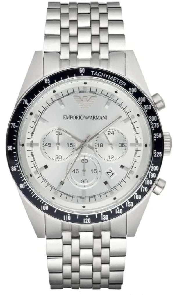 Shop Authentic Emporio Armani Sportivo Chronograph Silver Dial Silver Steel Strap Watch For Men - AR6073 - Luxxuri