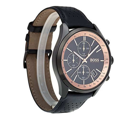 Shop Authentic Hugo Boss Grand Prix Chronograph Black Dial Black Leather Strap Watch for Men - 1513550 - Luxxuri