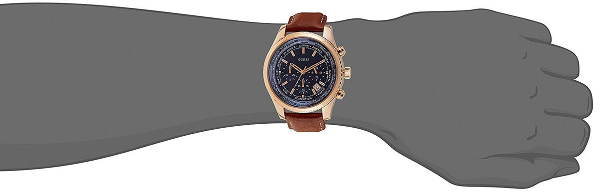 Shop Authentic Guess Persuit Chronograph Blue Dial Brown Leather Strap Watch for Men - W0500G1 - Luxxuri