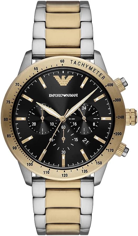 Shop Authentic Emporio Armani Analog Chronograph Black Dial Two Tone Steel Strap Watch For Men - AR11521 - Luxxuri
