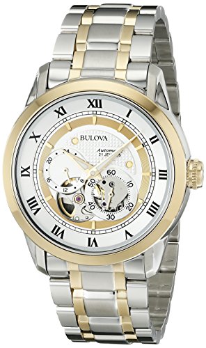 Shop Authentic Bulova BVA Skeleton Silver Dial Two Tone Steel Strap Watch for Men - 98A230 - Luxxuri