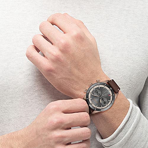 Shop Authentic Hugo Boss Grand Prix Grey Dial Brown Leather Strap Watch for Men - 1513476 - Luxxuri