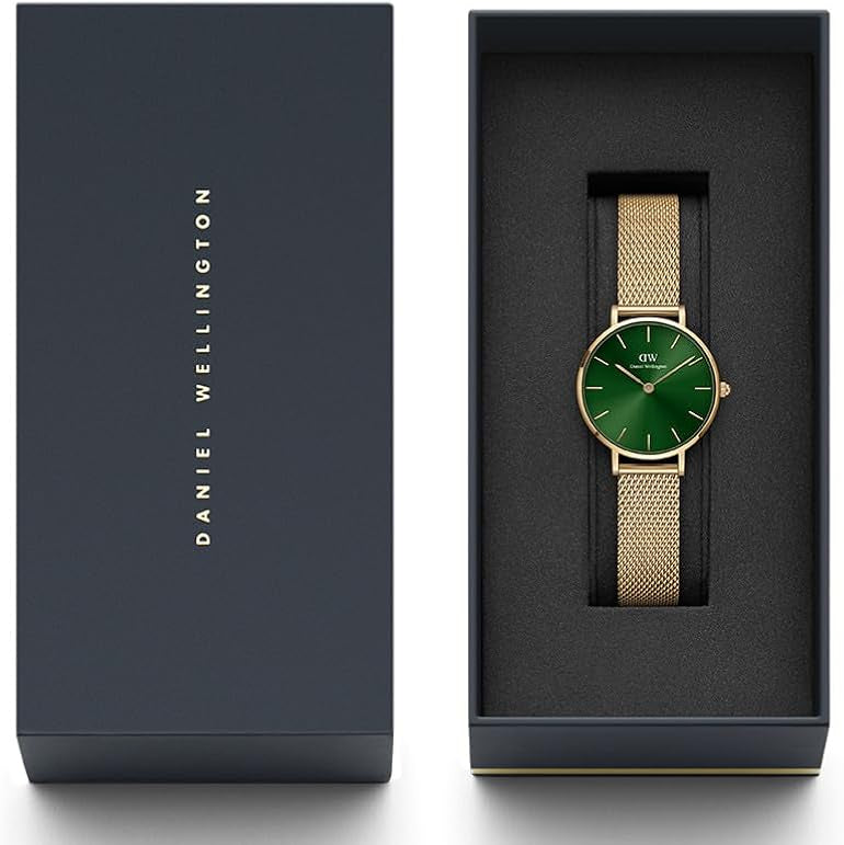 Shop Authentic Daniel Wellington Petite Emerald Green Dial Gold Mesh Strap Watch For Women - DW00100479 - Luxxuri