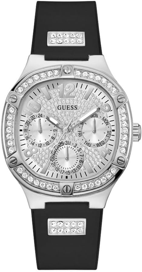 Shop Authentic Guess Duchess Crystals Silver Dial Black Silicon Strap Watch For Women - GW0619L1 - Luxxuri