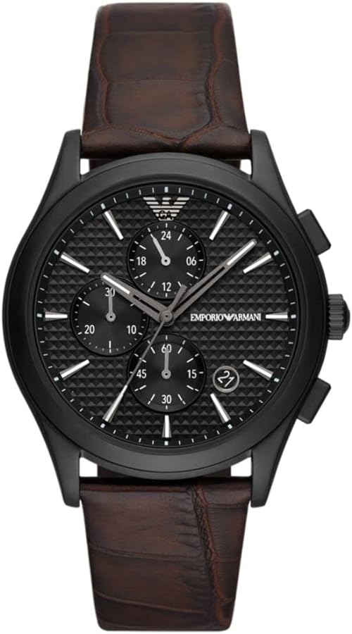 Shop Authentic Emporio Armani Paolo Chronograph Black Dial Brown Leather Strap Watch For Men - AR11549 - Luxxuri