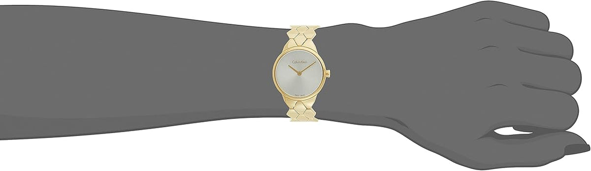 Shop Authentic Calvin Klein Snake Silver Dial Yellow Gold Steel Strap Watch For Women - K6E23546 - Luxxuri