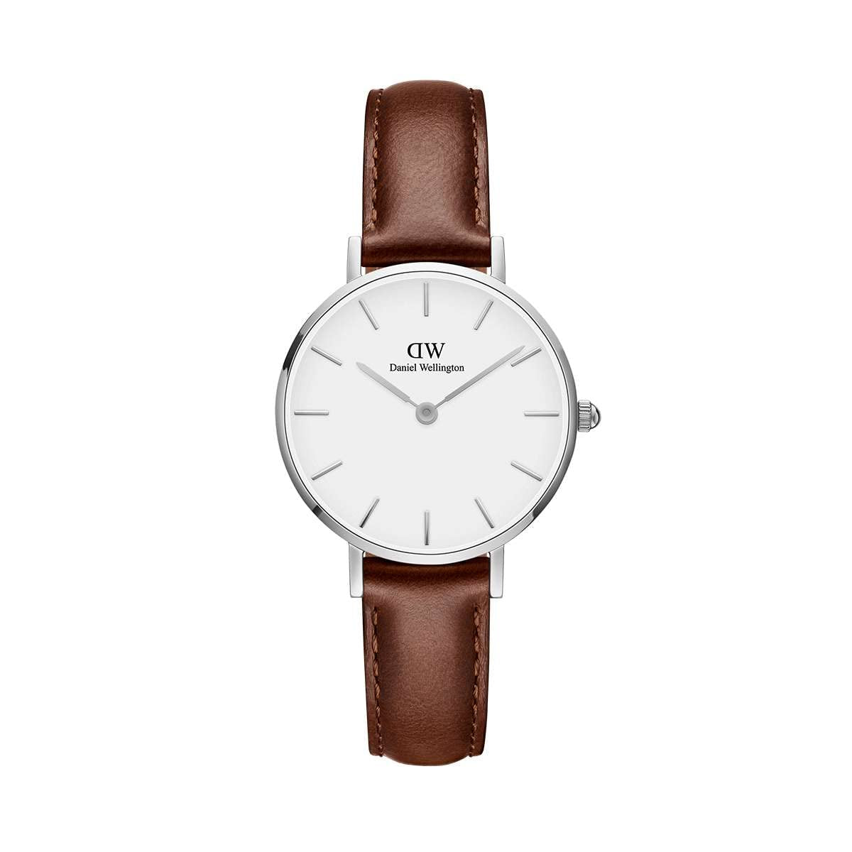 Shop Authentic Daniel Wellington Petite White Dial Brown Leather Strap Watch For Women - DW00100243 - Luxxuri