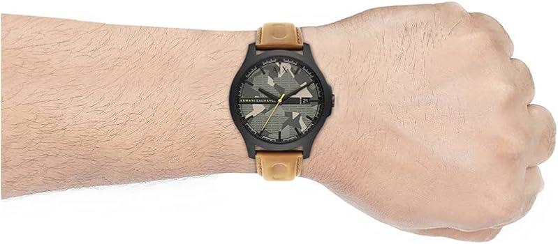 Armani Exchange Hampton Chronograph Green Dial Brown Leather Strap Watch For Men - AX2412
