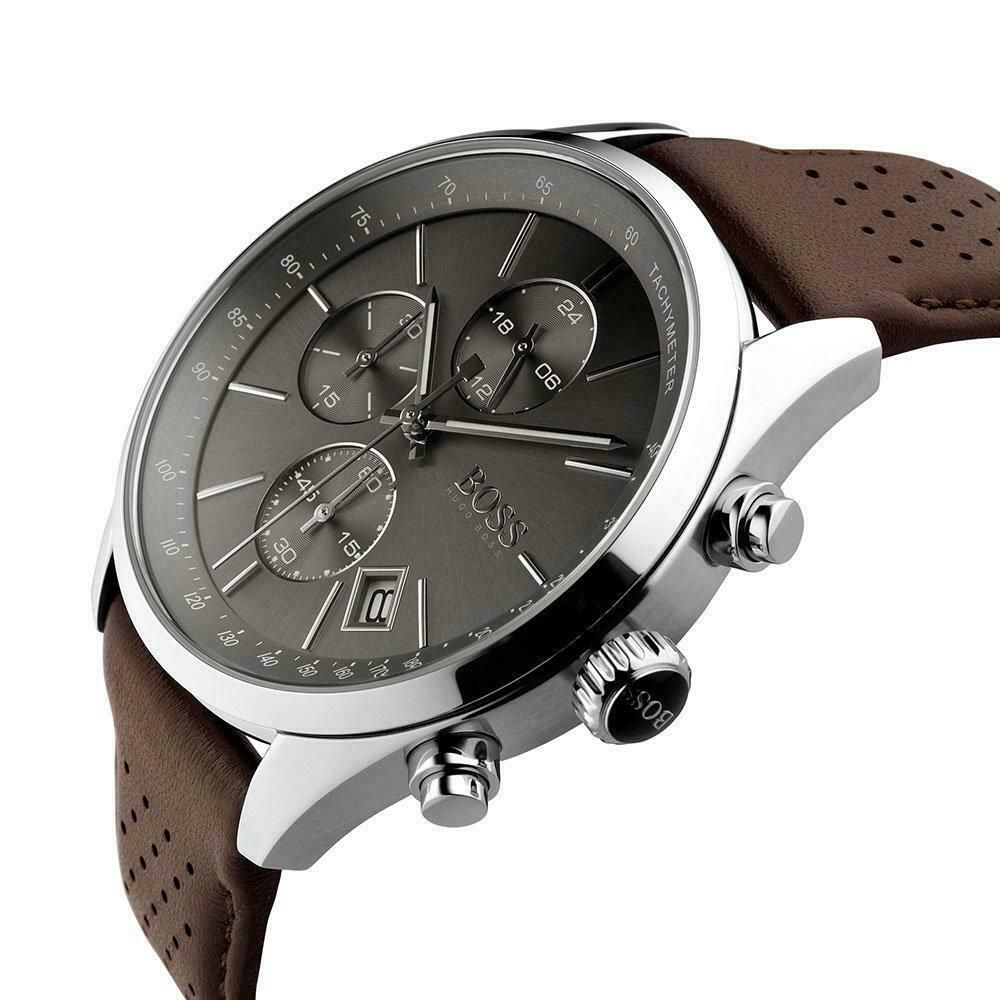 Shop Authentic Hugo Boss Grand Prix Grey Dial Brown Leather Strap Watch for Men - 1513476 - Luxxuri