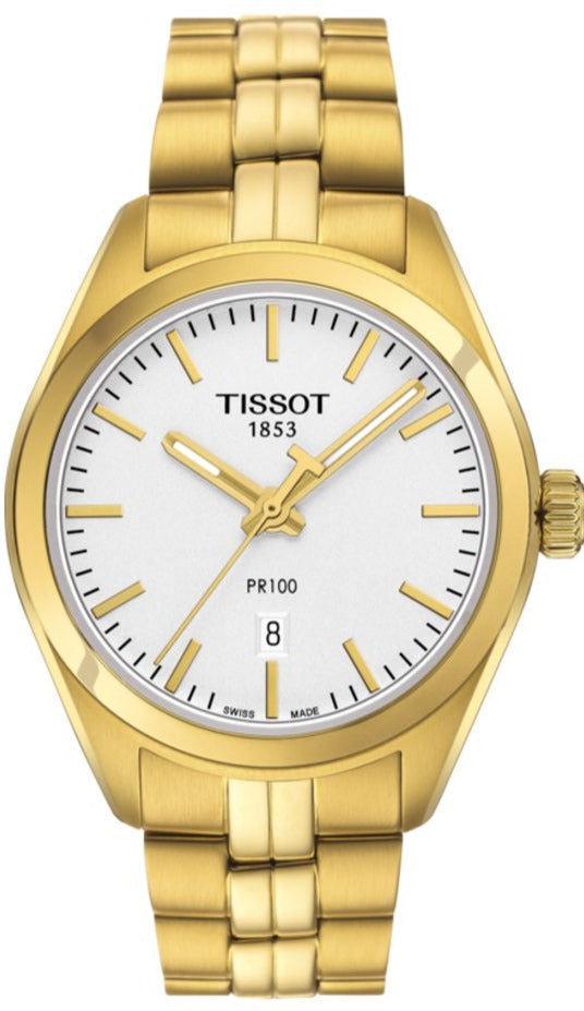 Shop Authentic Tissot T Classic PR 100 Lady White Dial Gold Steel Strap Watch for Women - T101.210.33.031.00 - Luxxuri