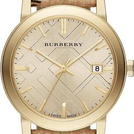 Shop Authentic Burberry The City Gold Dial Haymarket Brown Leather Strap Watch for Women - BU9026 - Luxxuri