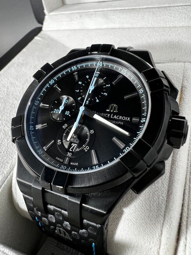 Shop Authentic Maurice Lacroix Aikon Chronograph Limited Edition Black Dial Black Leather Strap Watch for Men - AI1018-PVB01-337-1 - Luxxuri