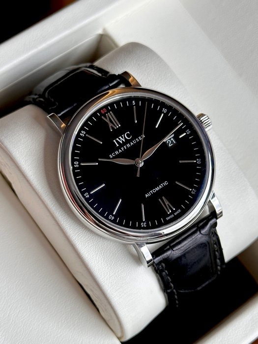 Shop Authentic IWC Portofino Automatic Black Dial Black Leather Strap Watch for Men - IW356502 - Luxxuri
