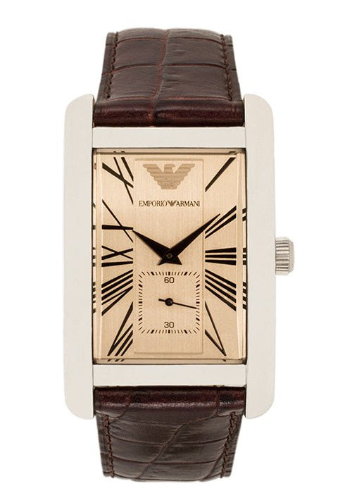 Shop Authentic Emporio Armani Classic Beige Dial Brown Leather Strap Watch For Men - AR0154 - Luxxuri