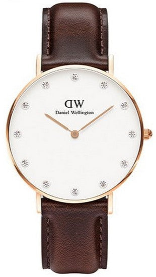 Shop Authentic Daniel Wellington Classic Sheffield White Dial Brown Leather Strap Watch for Women - DW00100153 - Luxxuri