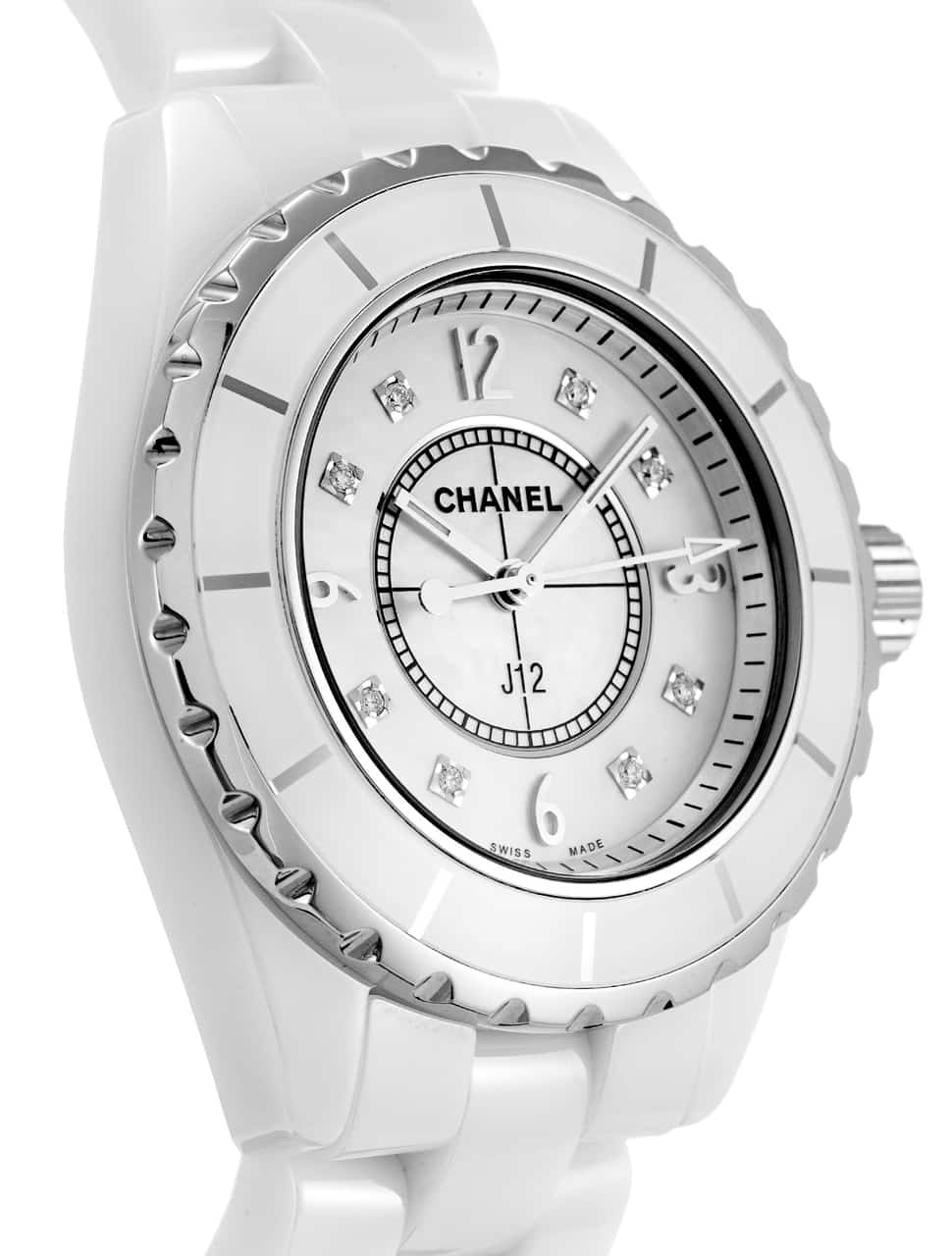 Shop Authentic Chanel J12 Diamonds Quartz Ceramic White Dial White Steel Strap Watch for Women - J12 H2422 - Luxxuri