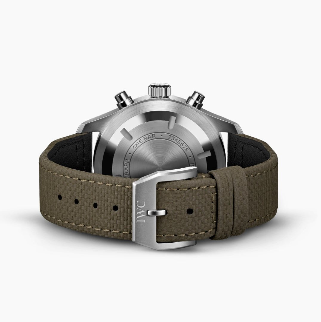 Shop Authentic IWC Pilot's Watch Chronograph Black Dial Olive Green Calfskin Strap Watch for Men - IW377730 - Luxxuri