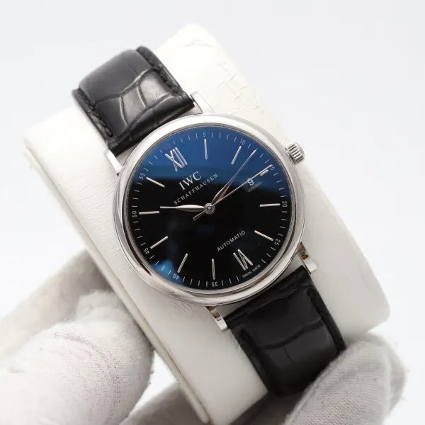 Shop Authentic IWC Portofino Automatic Black Dial Black Leather Strap Watch for Men - IW356502 - Luxxuri