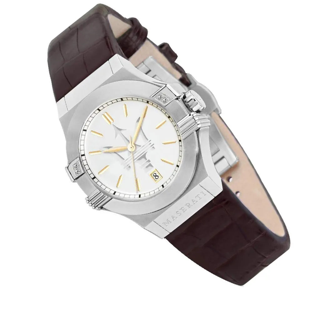 Shop Authentic Maserati Potenza Silver Dial Brown Leather Strap Watch For Women - R8851108506 - Luxxuri