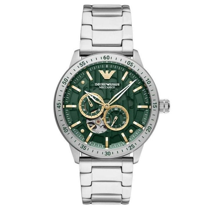 Emporio Armani Meccanico Automatic Green Dial Silver Steel Strap Watch For Men - AR60053