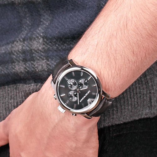 Shop Authentic Emporio Armani Classic Chronograph Black Dial Black Leather Strap Watch For Men - AR0431 - Luxxuri