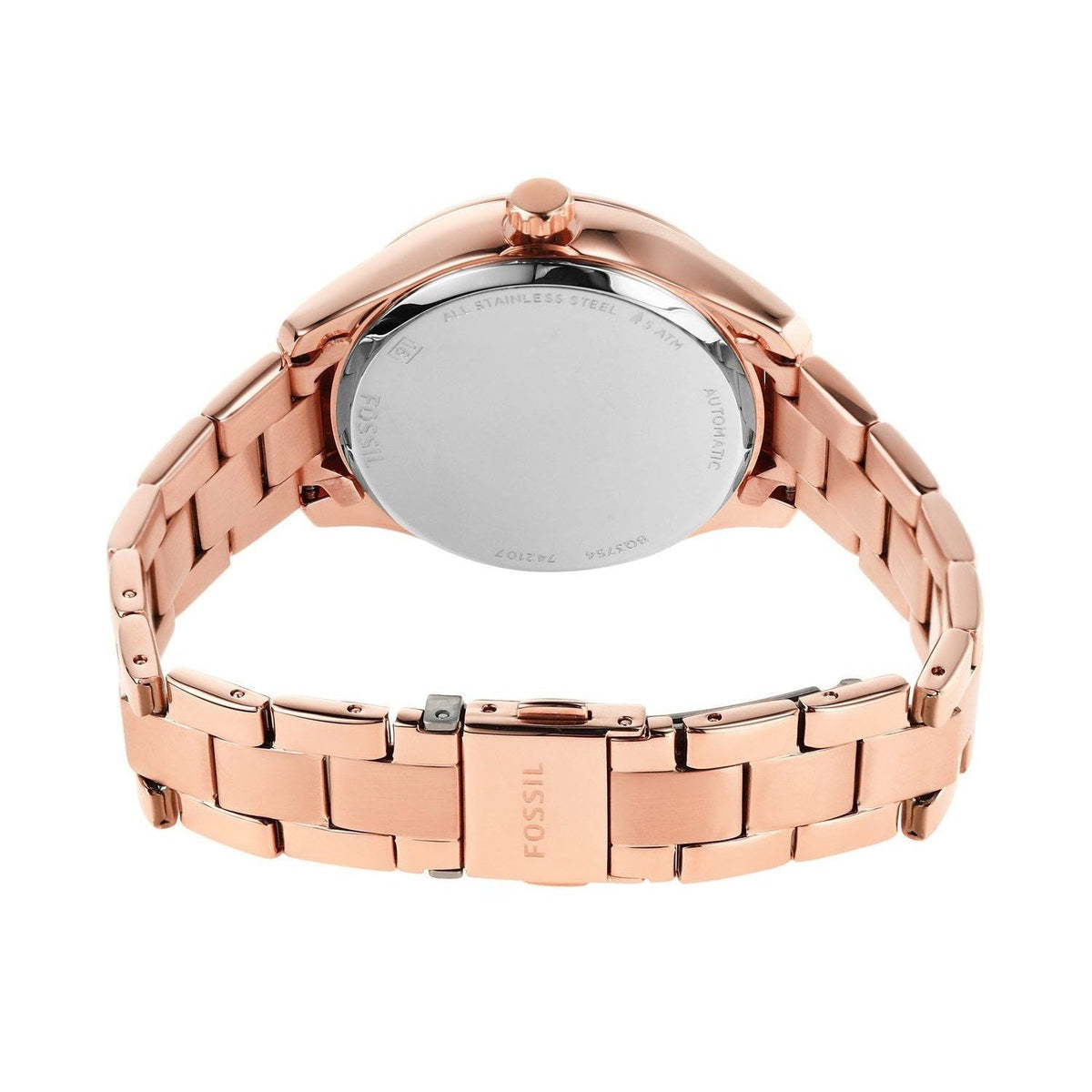 Fossil Rye Automatic Skeleton Rose Gold Dial Rose Gold Steel Strap Watch for Women - BQ3754