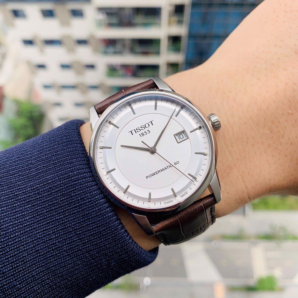 Shop Authentic Tissot T-Classic Powermatic 80 Silver Dial Brown Leather Strap Watch For Men - T122.407.16.031.00 - Luxxuri