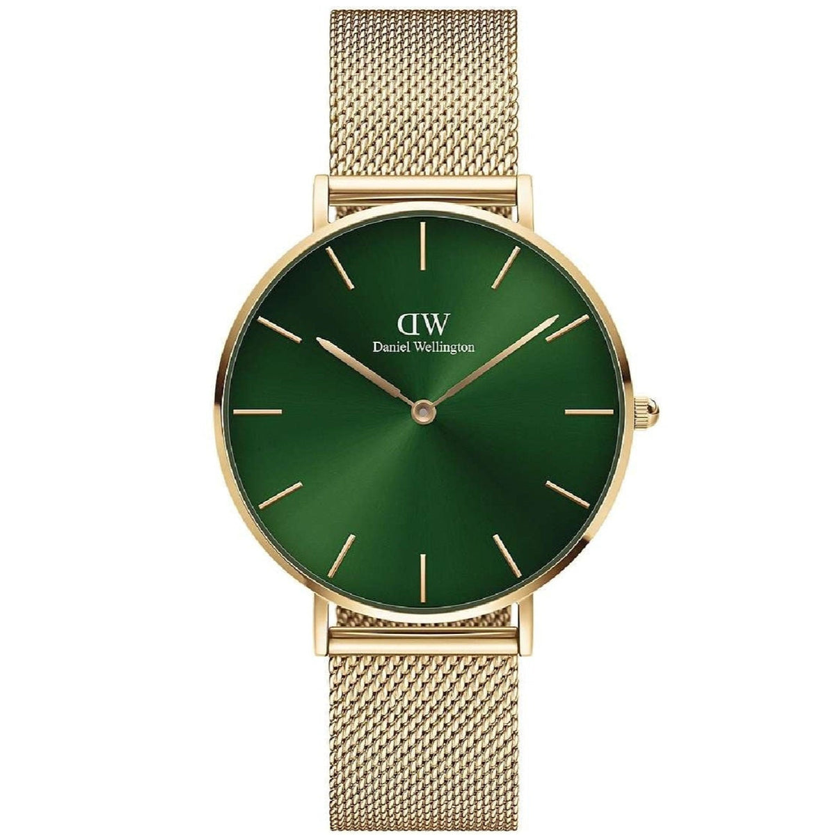 Shop Authentic Daniel Wellington Petite Emerald Green Dial Gold Mesh Strap Watch For Women - DW00100481 - Luxxuri