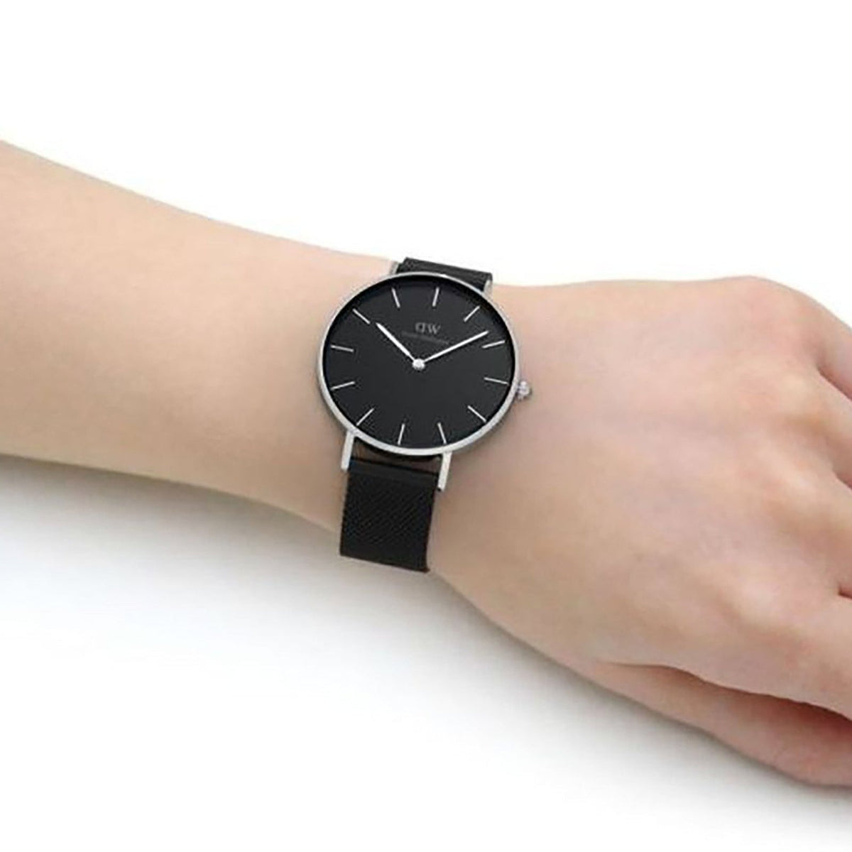 Shop Authentic Daniel Wellington Petite Ashfield Black Dial Black Mesh Strap Watch For Women - DW00100308 - Luxxuri