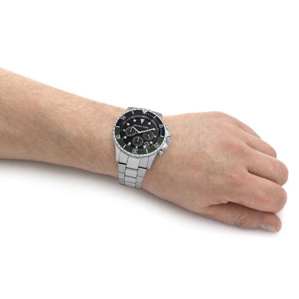 Shop Authentic Michael Kors Everest Chronograph Black Dial Silver Steel Strap Watch For Men - MK8976 - Luxxuri