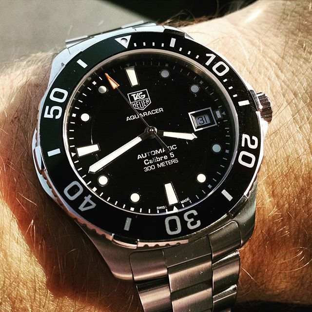 Shop Authentic Tag Heuer Aquaracer Automatic Caliber 5 Black Dial Silver Steel Strap Watch for Men - WAN2110.BA0822 - Luxxuri